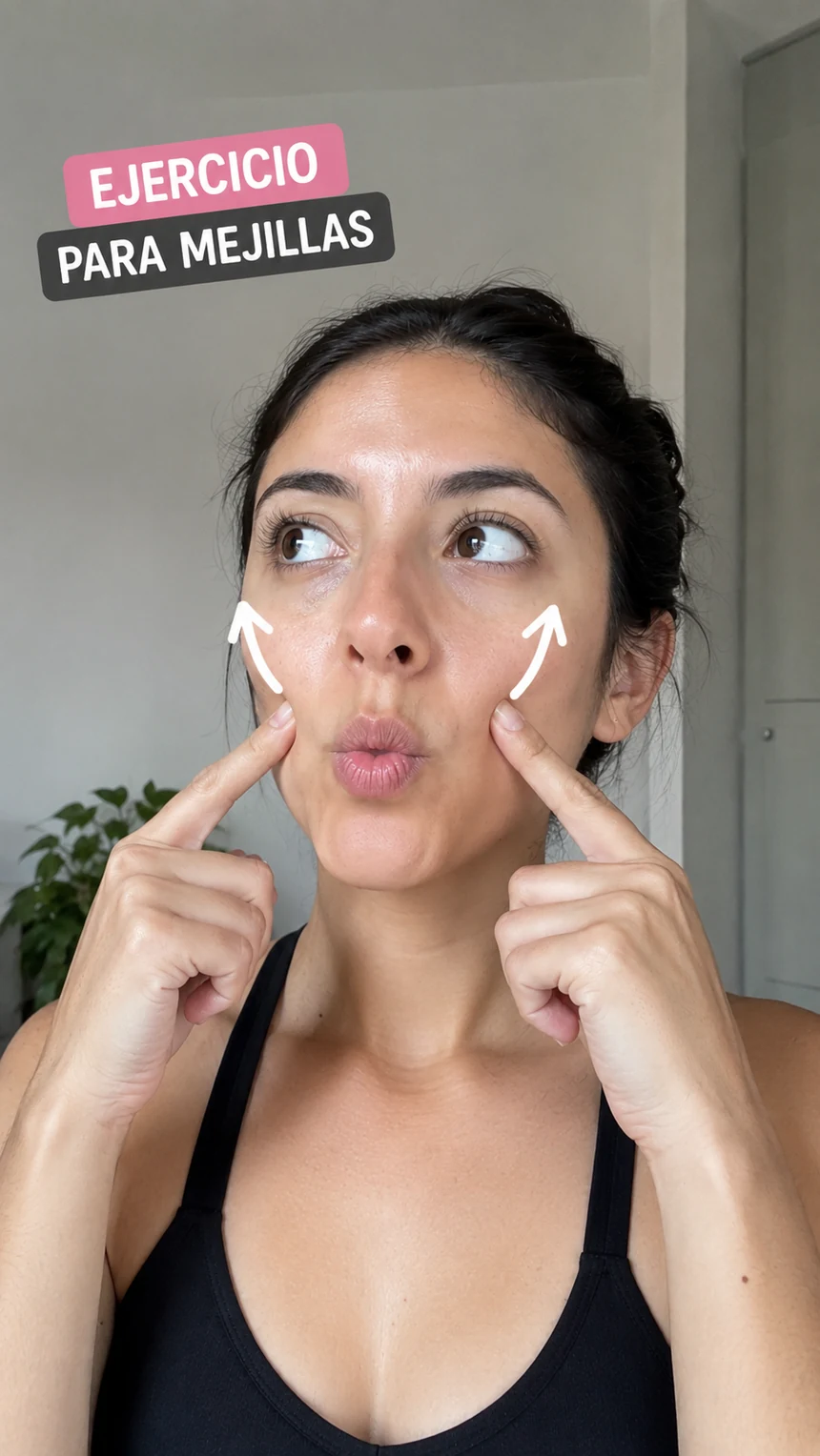 Alumna practicando un ejercicio de yoga facial para mejillas